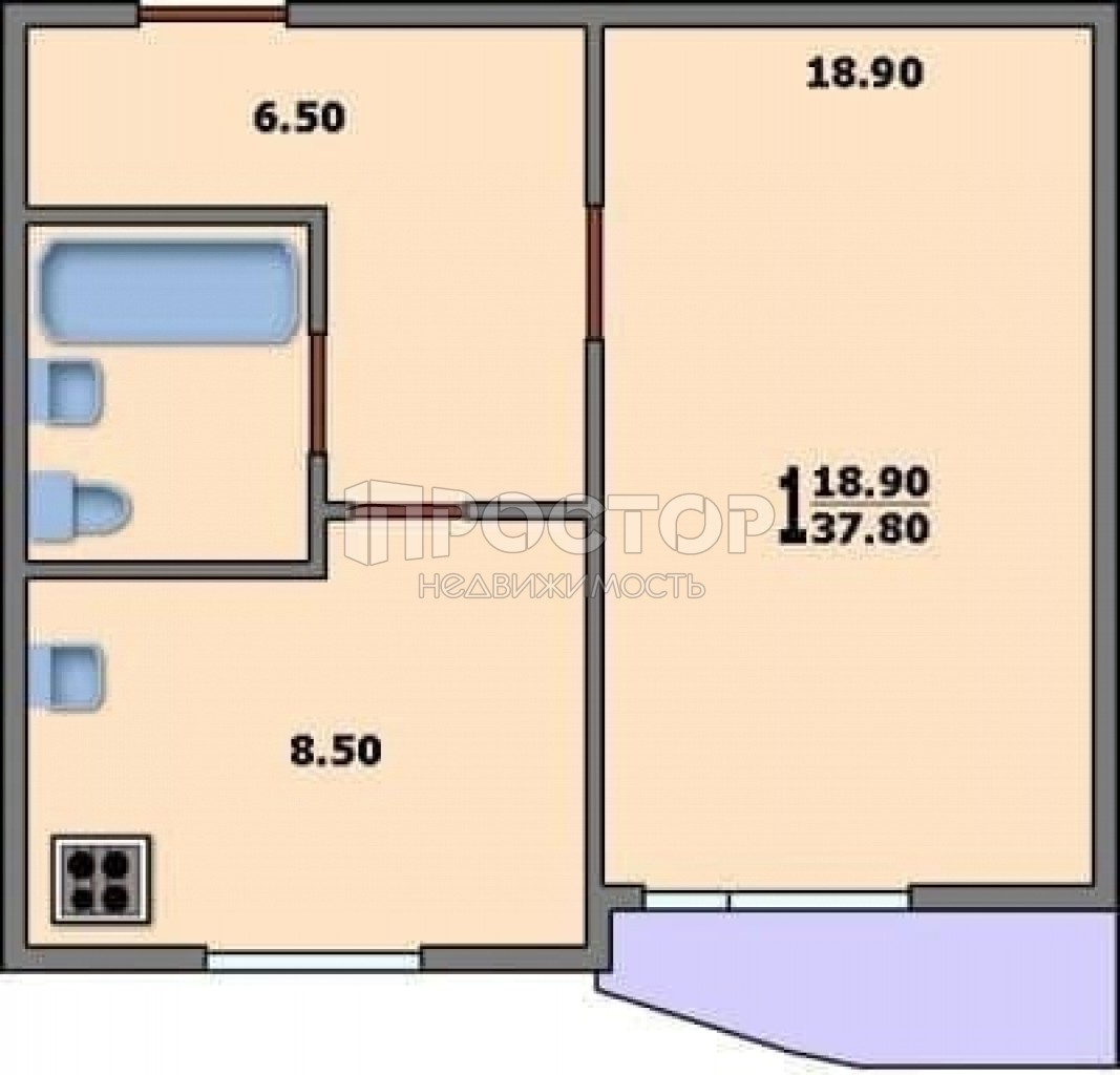 1-комнатная квартира, 38.1 м² - фото 9