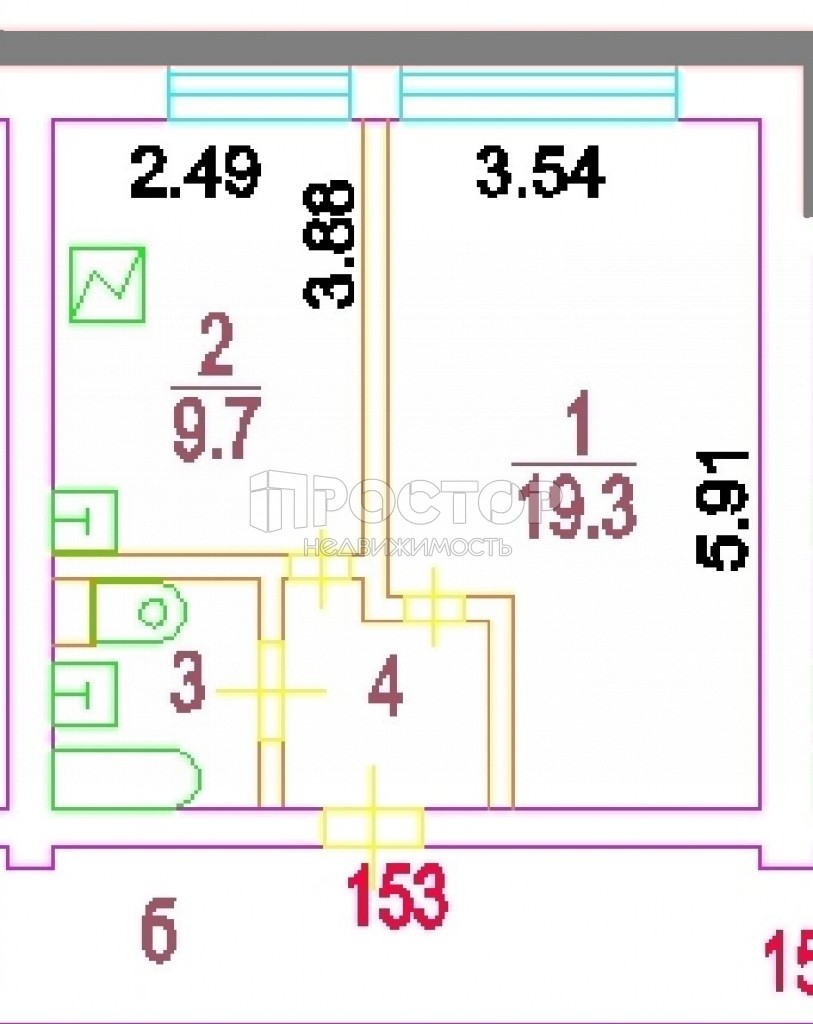 1-комнатная квартира, 35 м² - фото 19