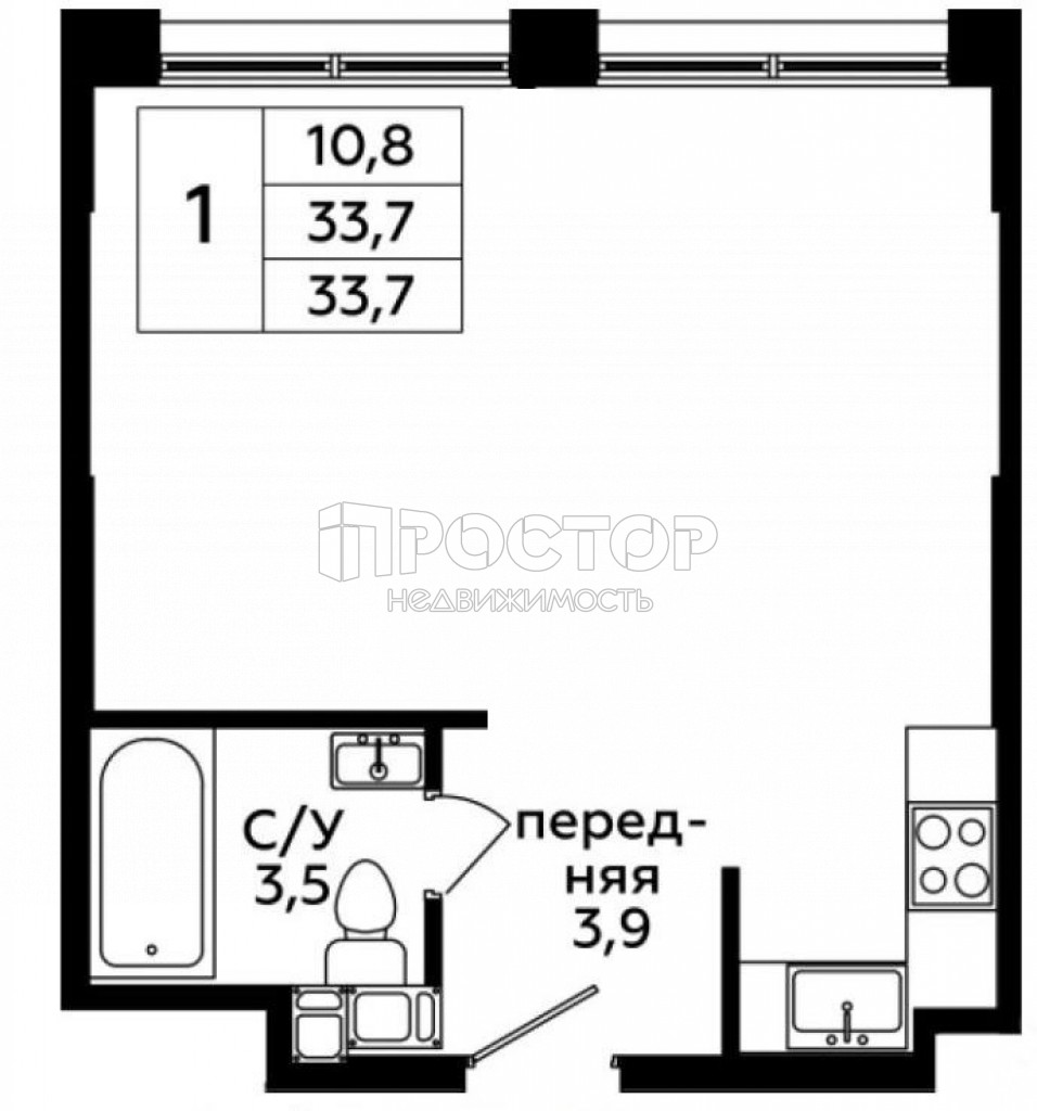 1-комнатная квартира, 33.8 м² - фото 5