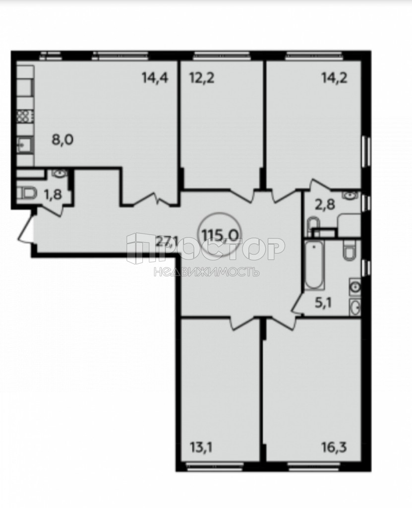 4-комнатная квартира, 115 м² - фото 11