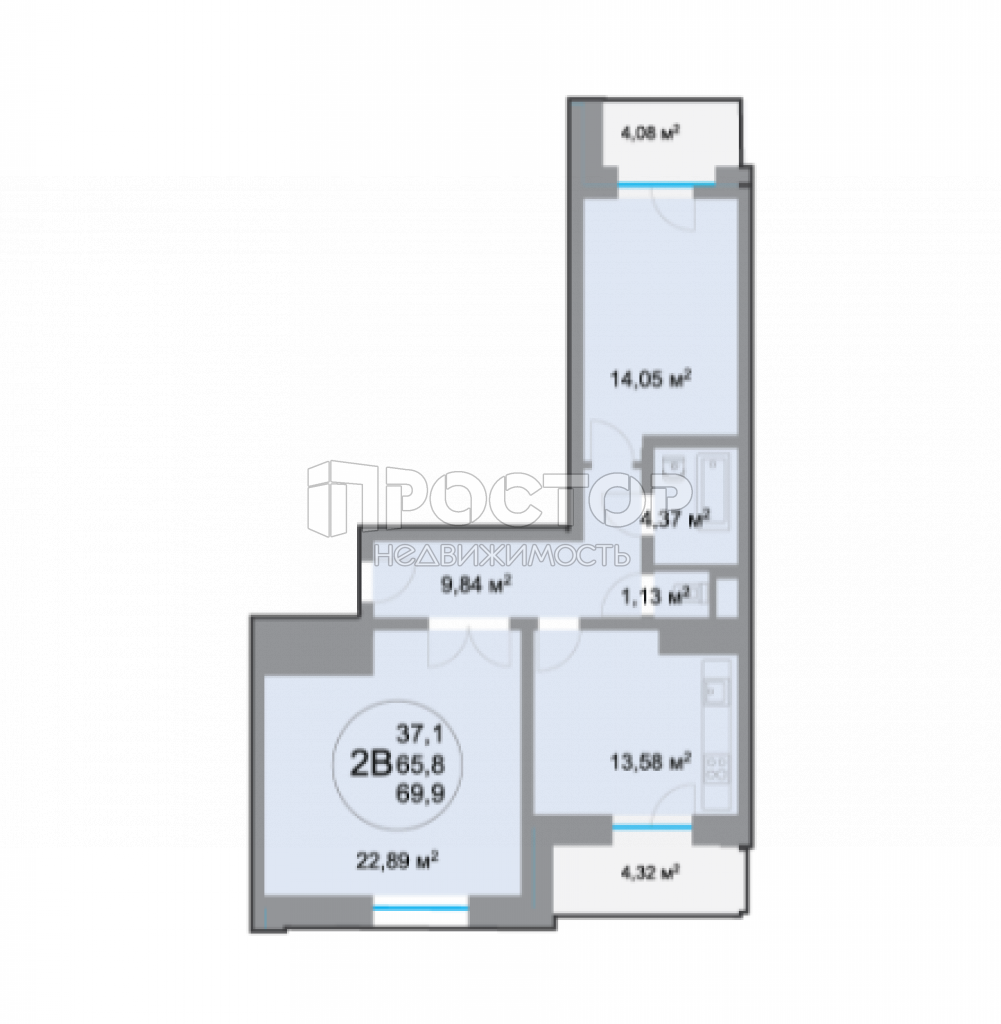 2-комнатная квартира, 70.09 м² - фото 2
