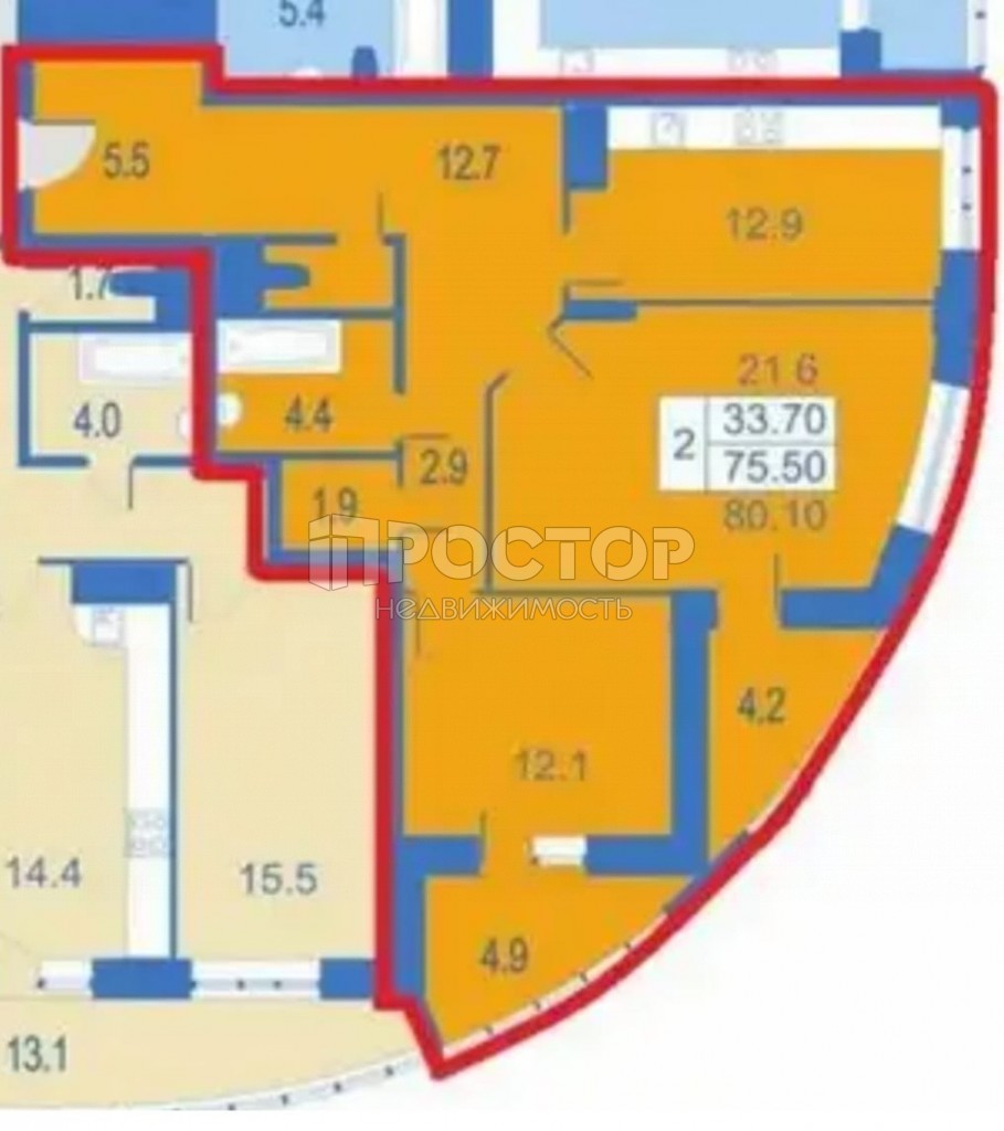 2-комнатная квартира, 75.3 м² - фото 5