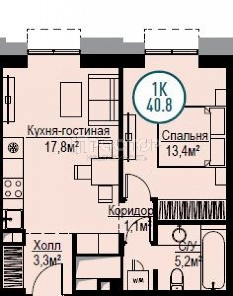 2-комнатная квартира, 40.8 м² - фото 6