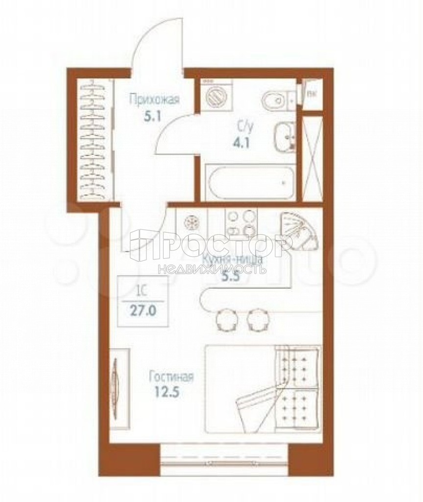 Студия, 27 м² - фото 4