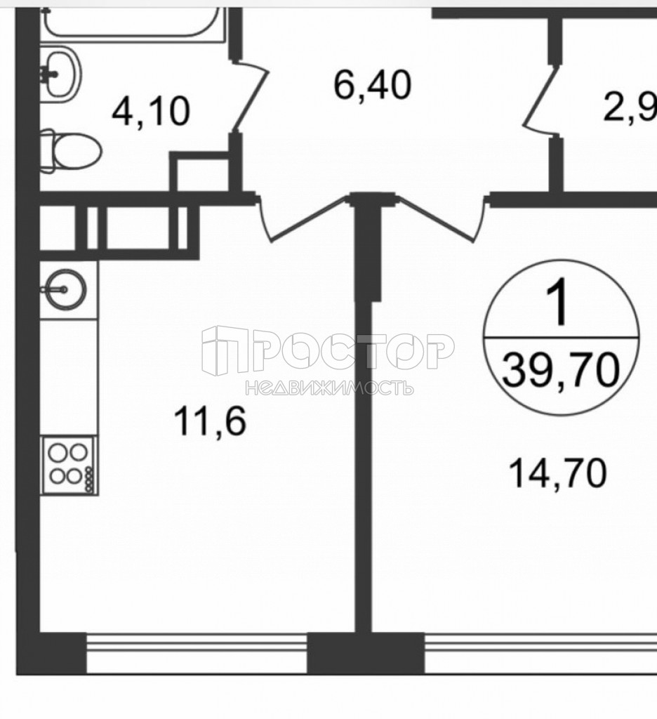 1-комнатная квартира, 39.7 м² - фото 5