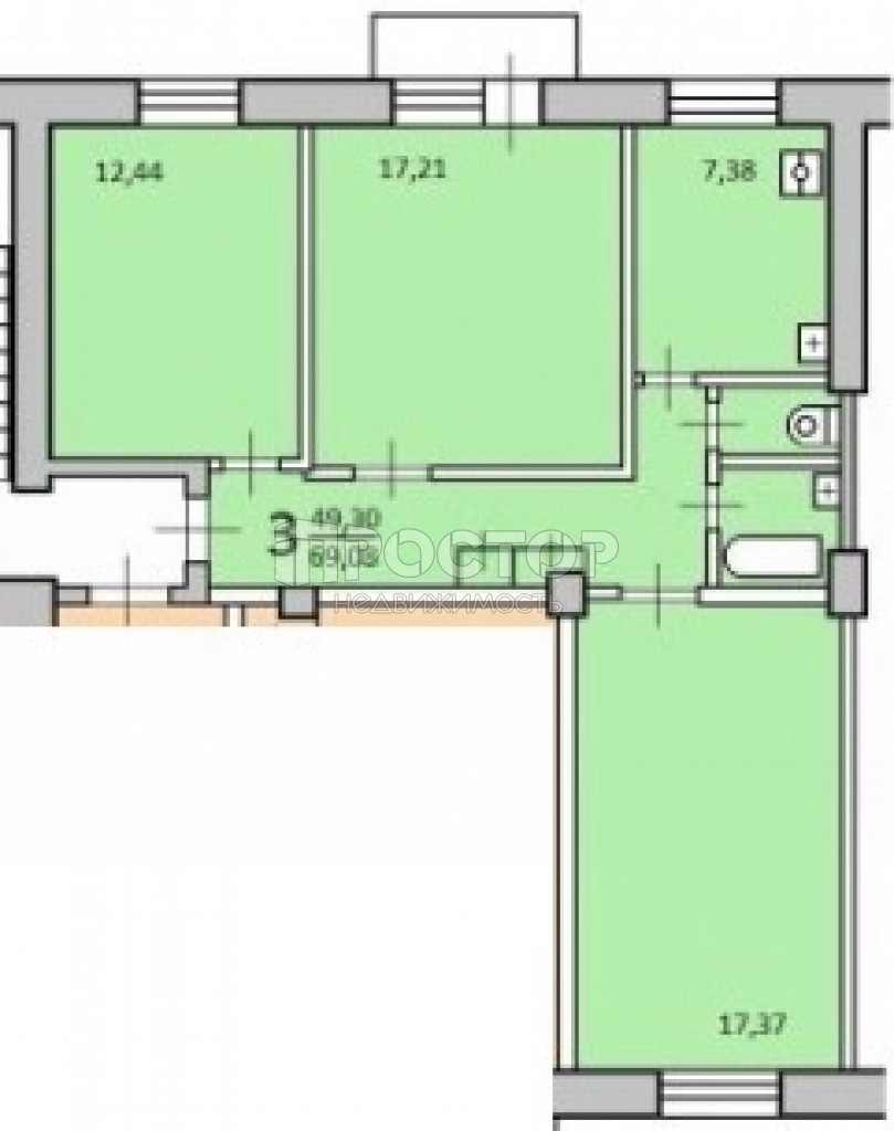 3-комнатная квартира, 67.9 м² - фото 16