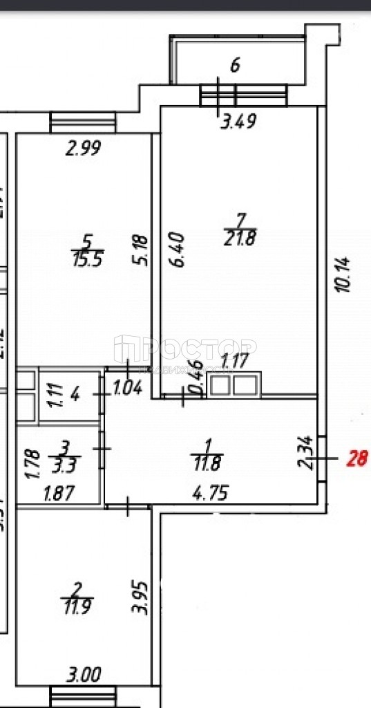 2-комнатная квартира, 65.8 м² - фото 6