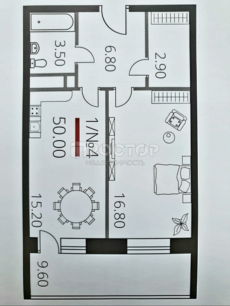 1-комнатная квартира, 50 м² - фото 6