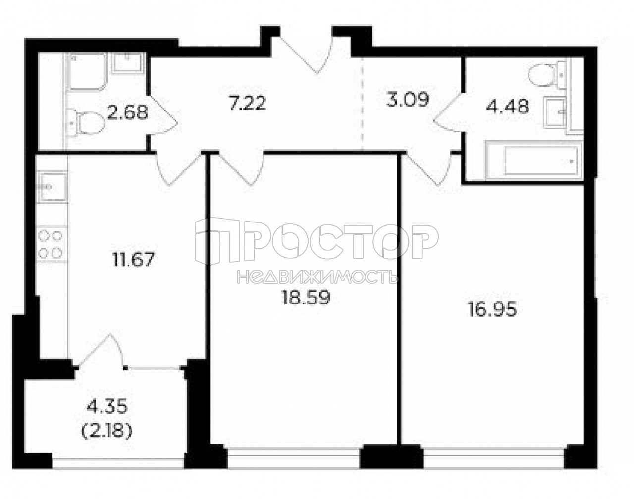 2-комнатная квартира, 63.99 м² - фото 5