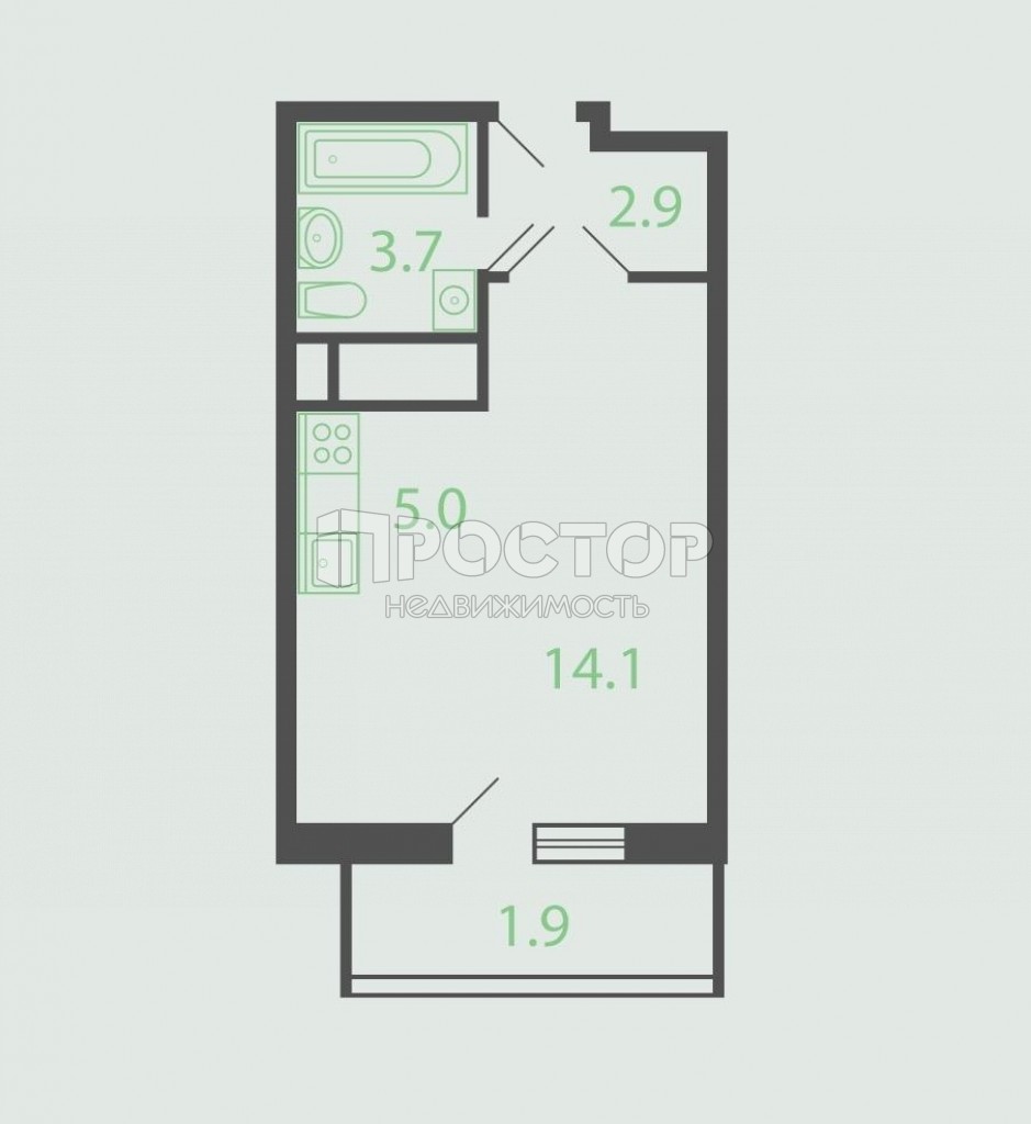 Студия, 28.1 м² - фото 3