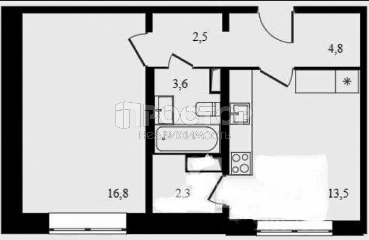 1-комнатная квартира, 44 м² - фото 7