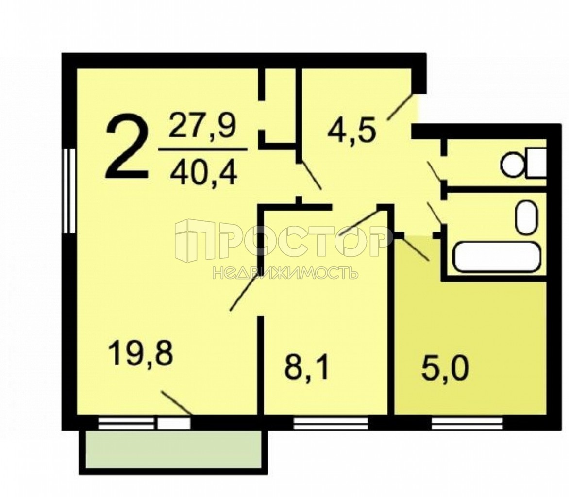 2-комнатная квартира, 40 м² - фото 2