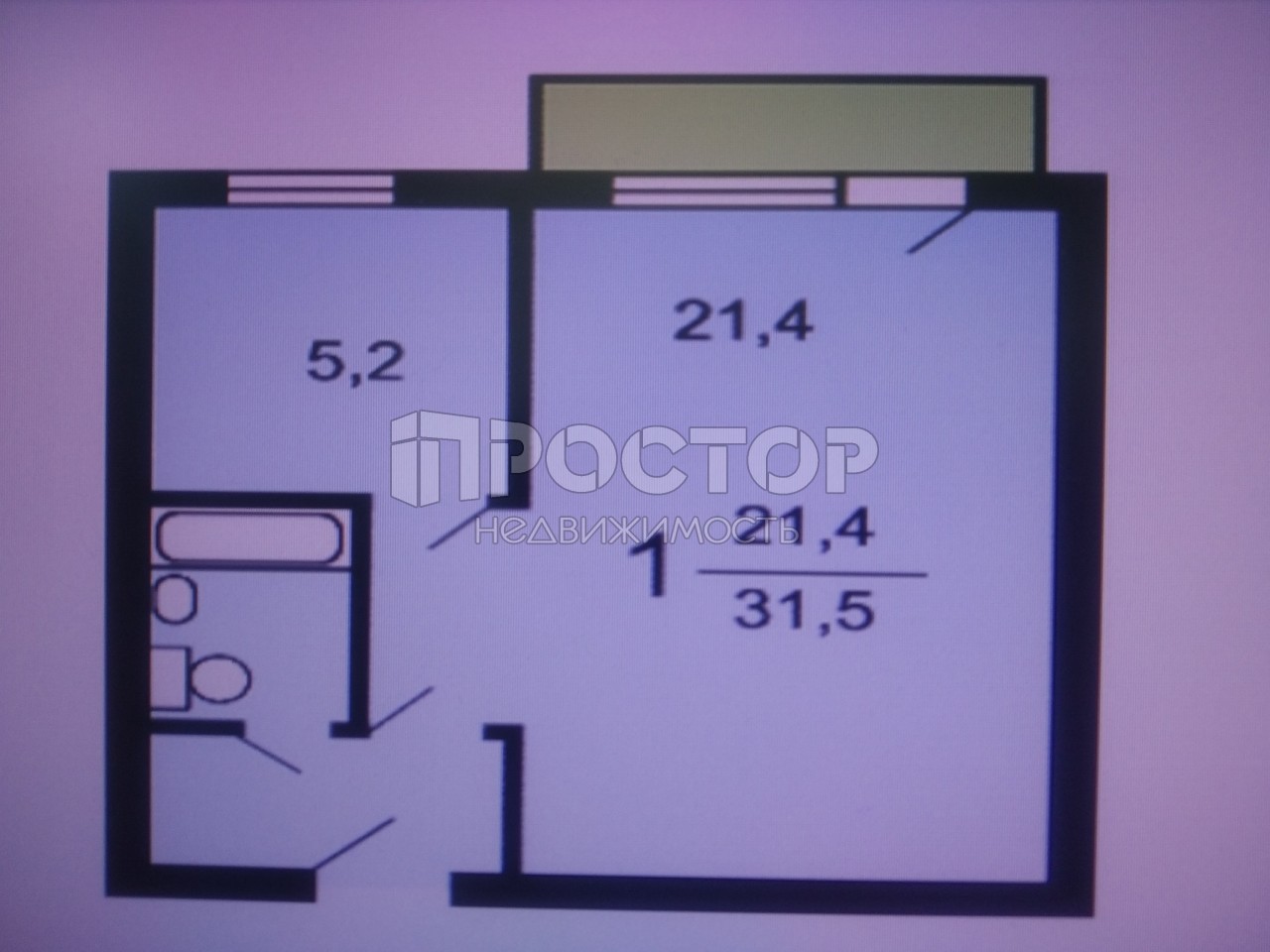 1-комнатная квартира, 31.6 м² - фото 2