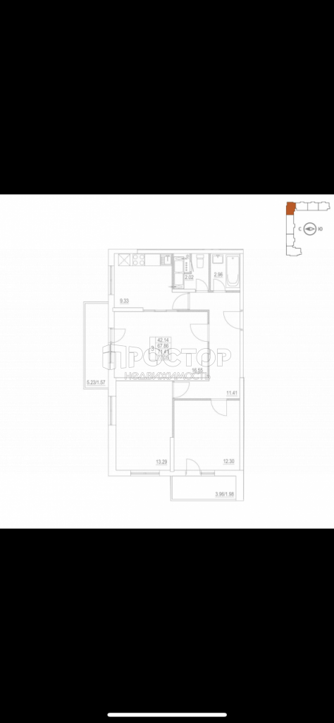 3-комнатная квартира, 77.05 м² - фото 3