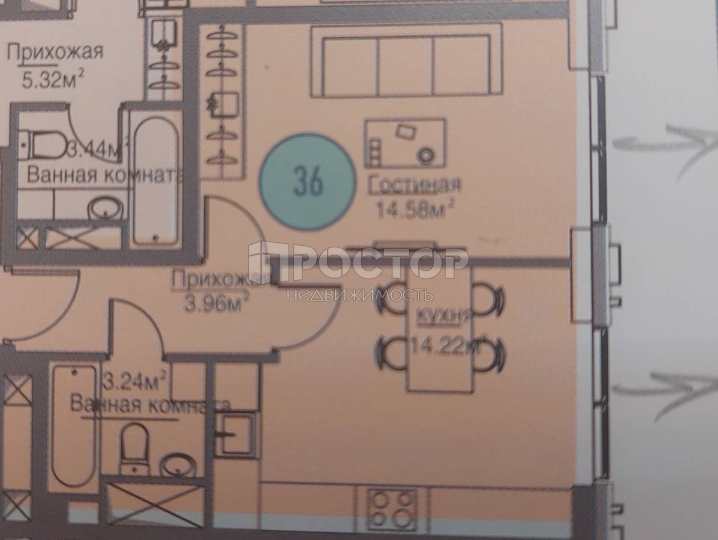 1-комнатная квартира, 37.1 м² - фото 6