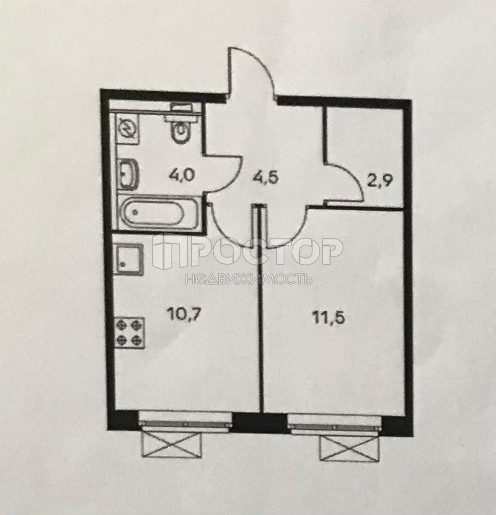 1-комнатная квартира, 33.6 м² - фото 3