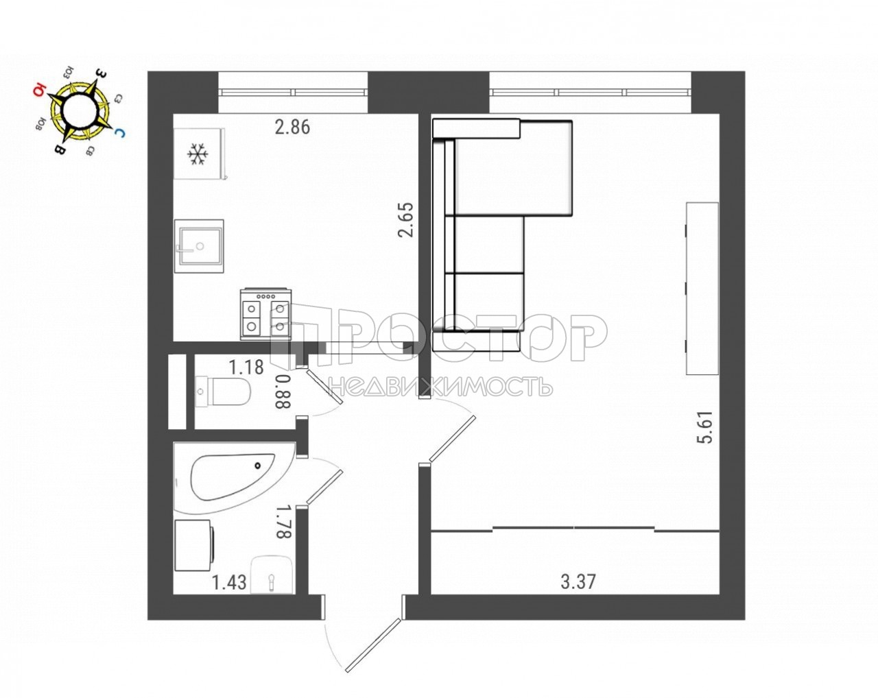 1-комнатная квартира, 33.4 м² - фото 9