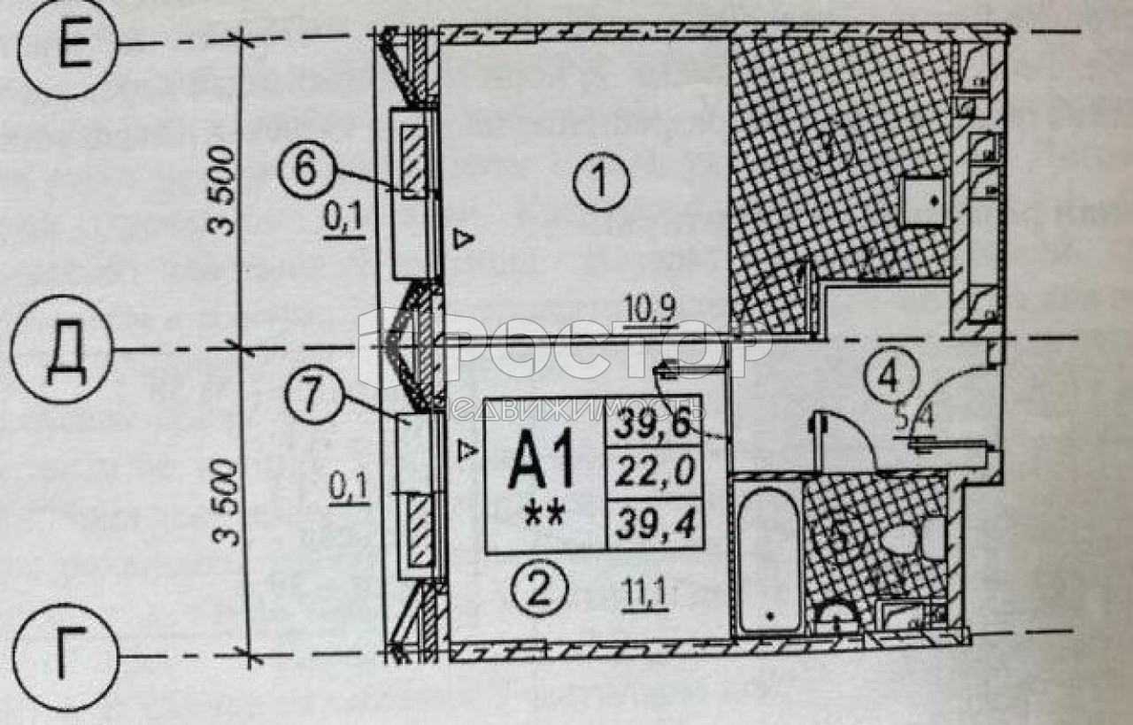 1-комнатная квартира, 40 м² - фото 13