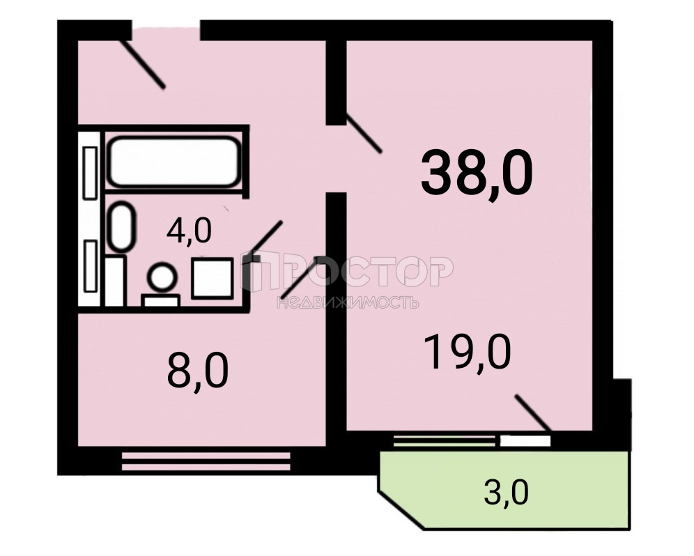 1-комнатная квартира, 38 м² - фото 23