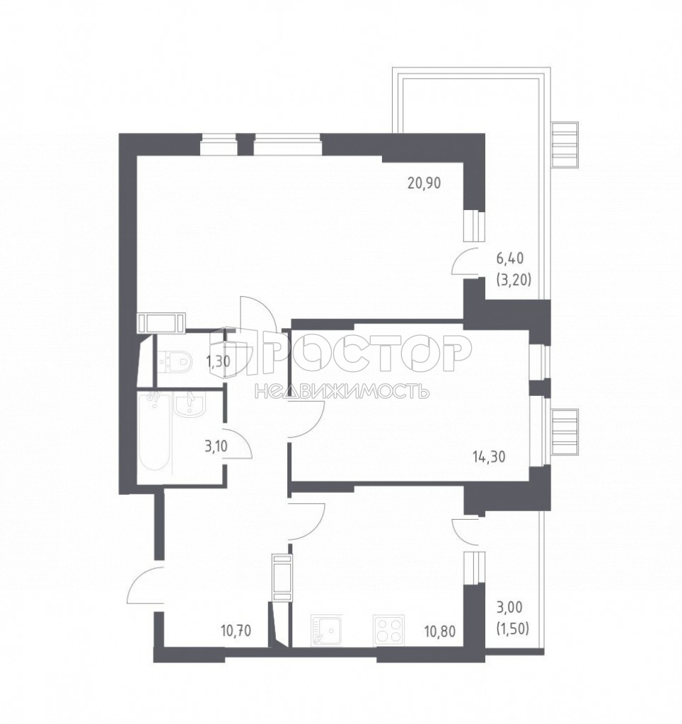 2-комнатная квартира, 65.8 м² - фото 11