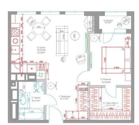 2-комнатная квартира, 55.5 м² - фото 7