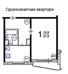 1-комнатная квартира, 37.7 м² - фото 21