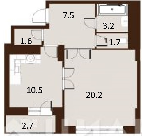 1-комнатная квартира, 44.3 м² - фото 6