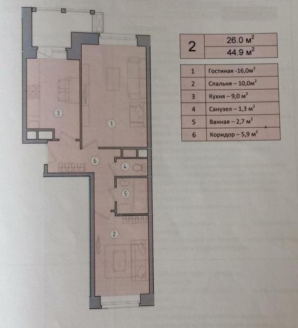 2-комнатная квартира, 44 м² - фото 14