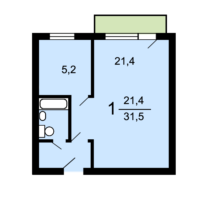 1-комнатная квартира, 32.6 м² - фото 12