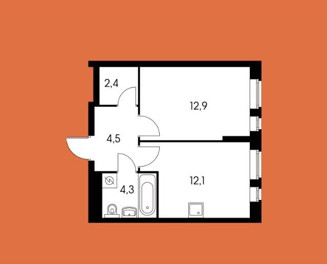 1-комнатная квартира, 36 м² - фото 7