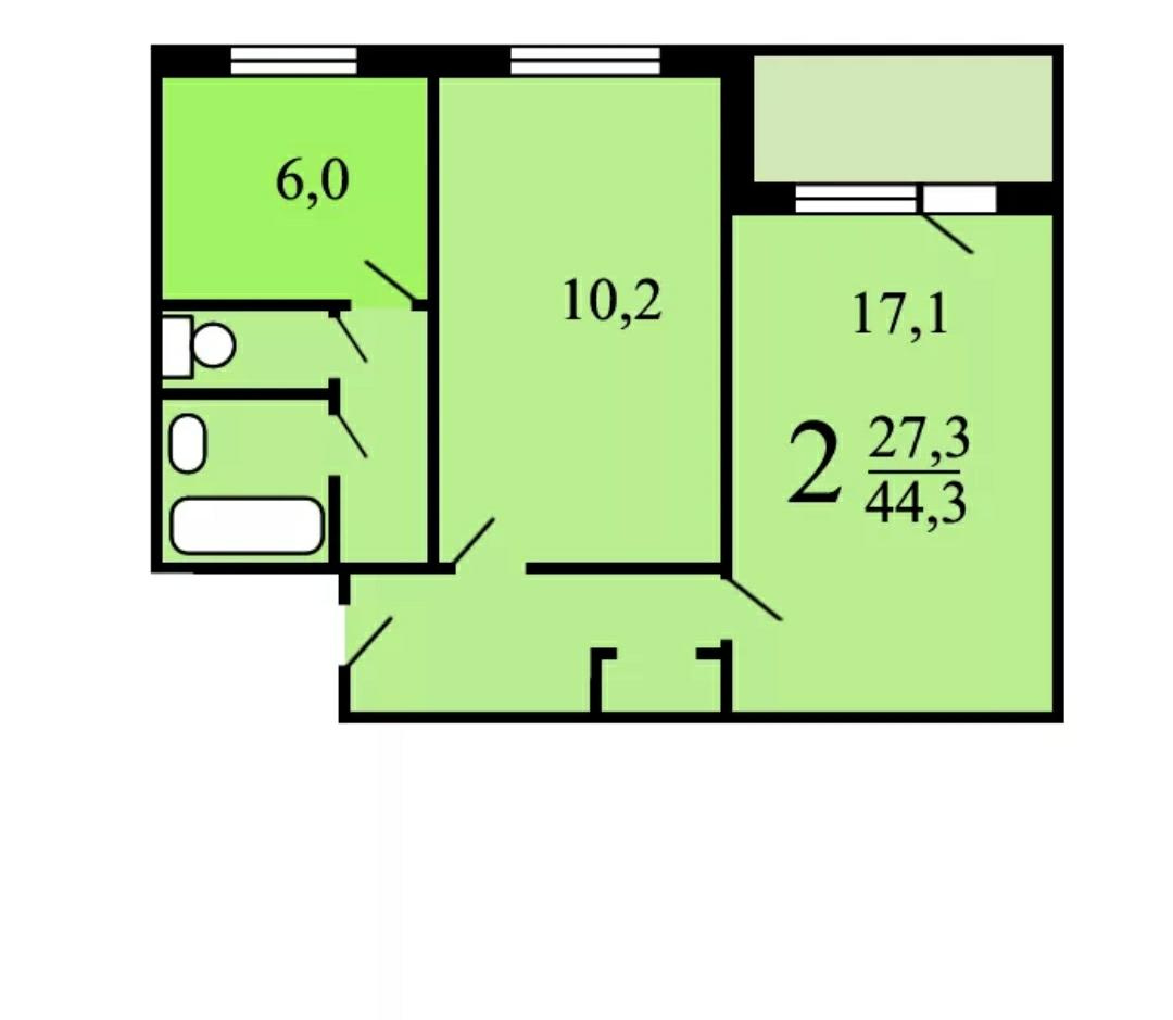 2-комнатная квартира, 44 м² - фото 4
