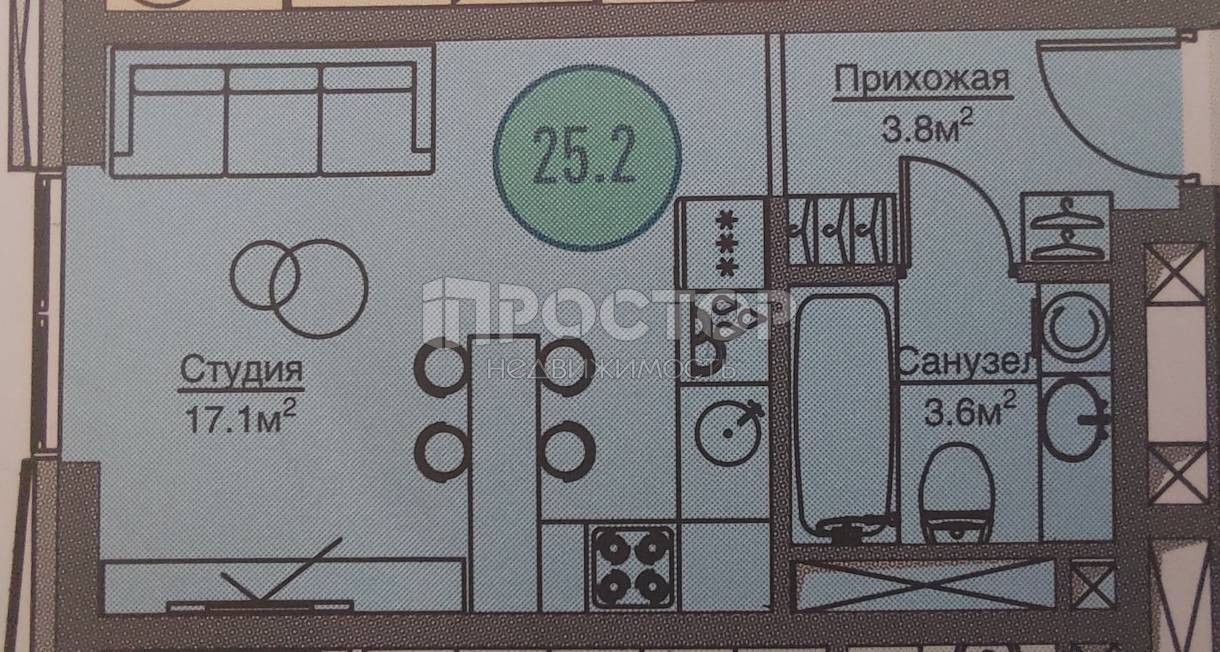 Студия, 25.3 м² - фото 17