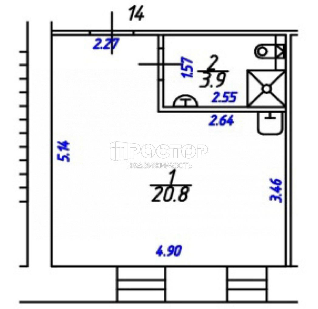 Студия, 24.7 м² - фото 18