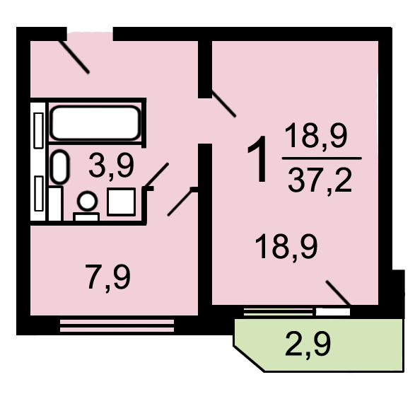 1-комнатная квартира, 37.2 м² - фото 7