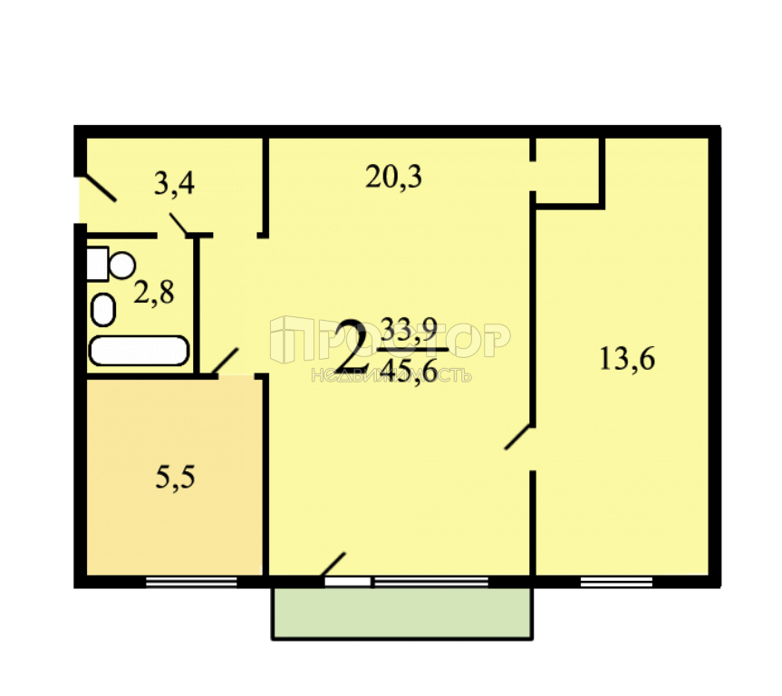 2-комнатная квартира, 45.6 м² - фото 15