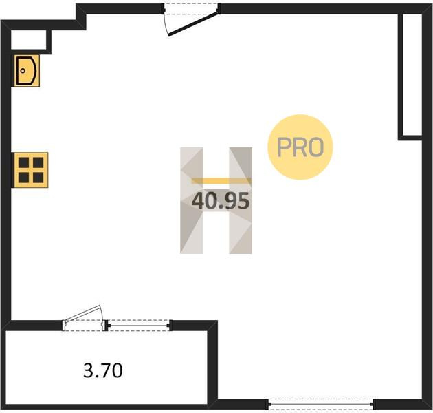 1-комнатная квартира, 40.95 м² - фото 4