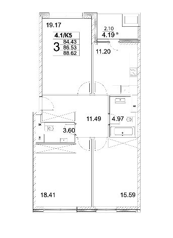 3-комнатная квартира, 87.3 м² - фото 21