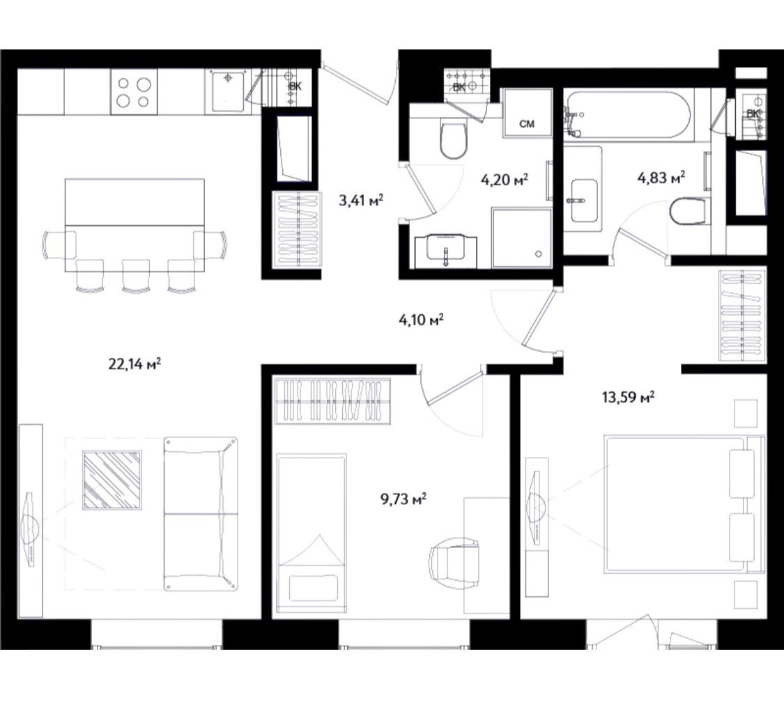 2-комнатная квартира, 64.4 м² - фото 14