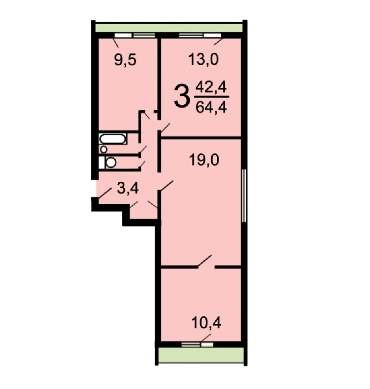 3-комнатная квартира, 64 м² - фото 5