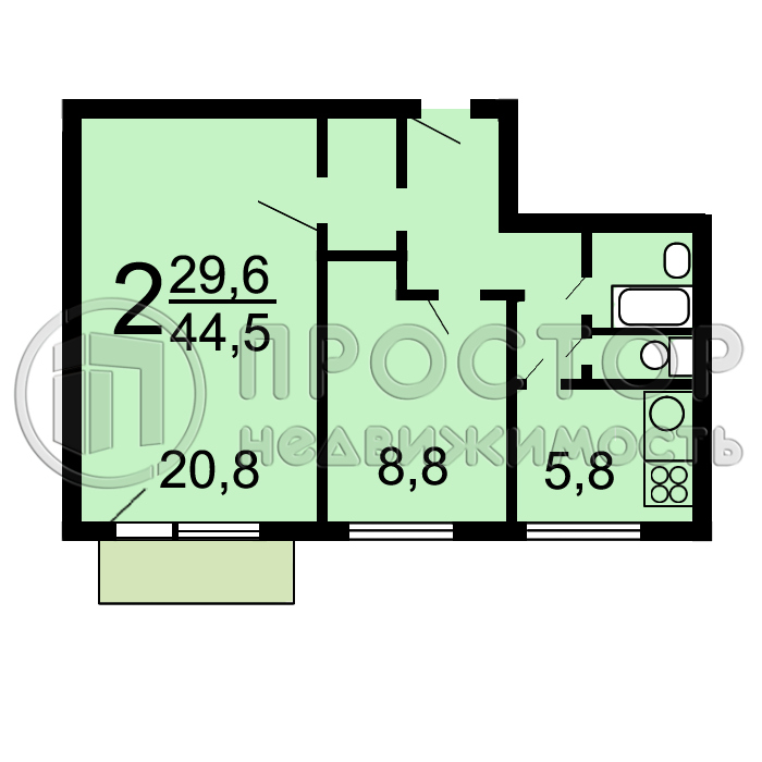 2-комнатная квартира, 44.9 м² - фото 13