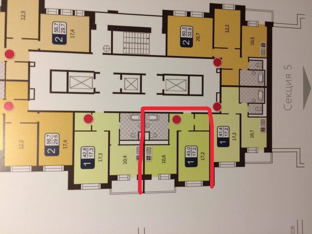 1-комнатная квартира, 42.8 м² - фото 19
