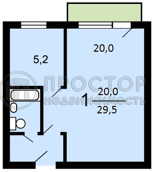 1-комнатная квартира, 30 м² - фото 10