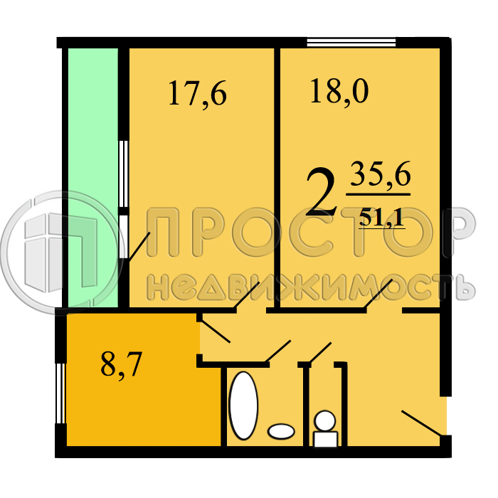 2-комнатная квартира, 52.6 м² - фото 19