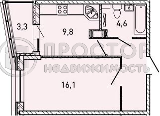 1-комнатная квартира, 38.5 м² - фото 9