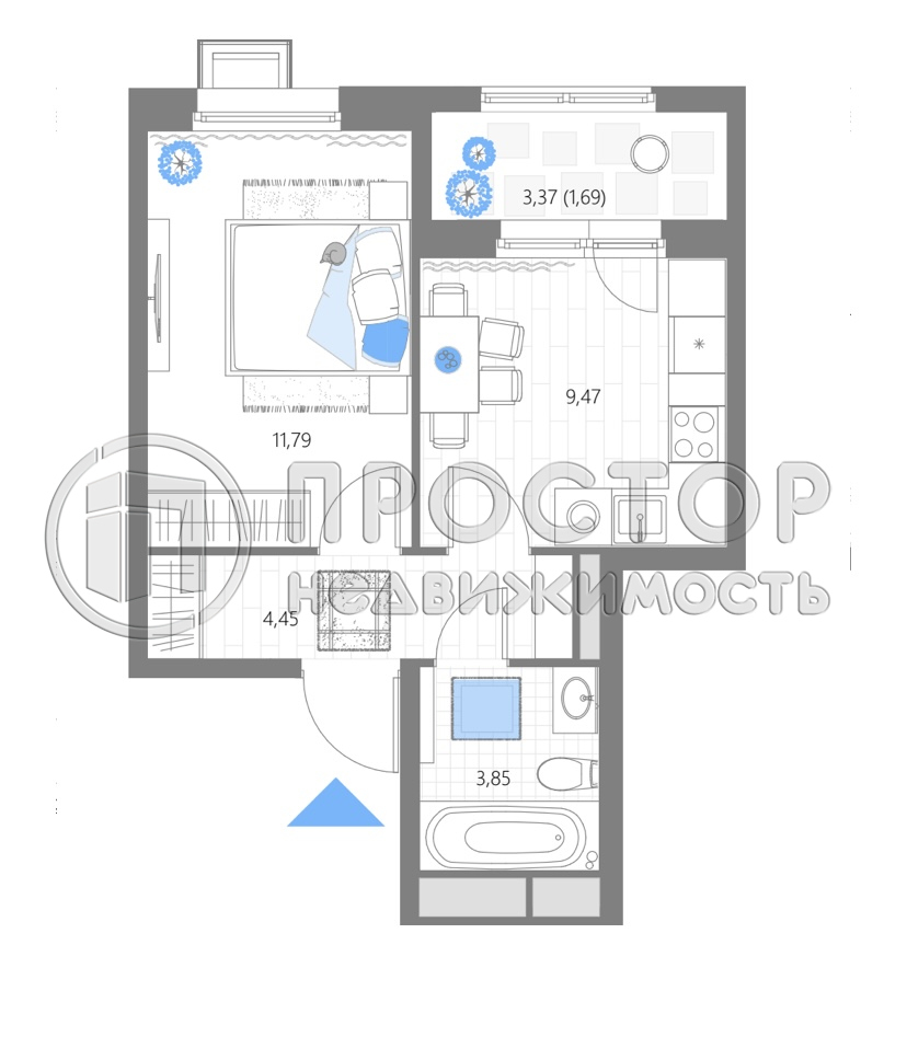 1-комнатная квартира, 31.25 м² - фото 9
