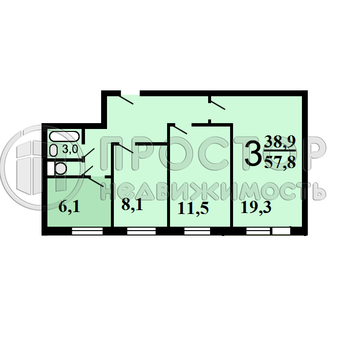 3-комнатная квартира, 57.8 м² - фото 18