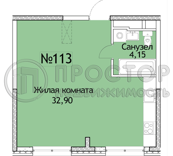 Студия, 37 м² - фото 3
