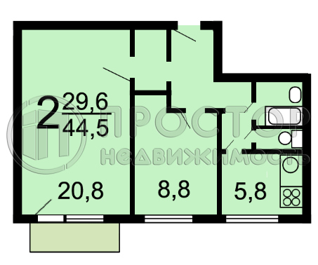 2-комнатная квартира, 45 м² - фото 13