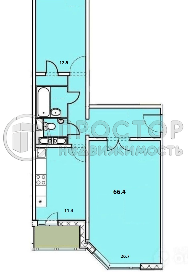 2-комнатная квартира, 66.4 м² - фото 19