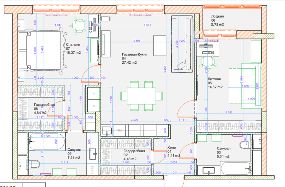 3-комнатная квартира, 90 м² - фото 13